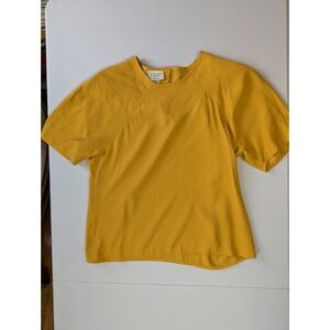 A.K. Collectible Mustard Yellow Blouse M 80s Made USA Vintage Minimalist